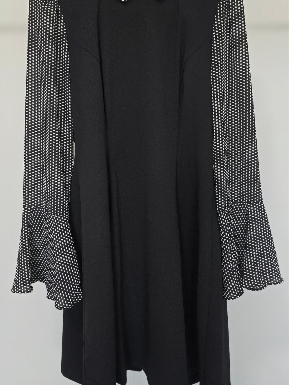 Andrew Marc Black Dress with White Polka Dot Bell Sleeves